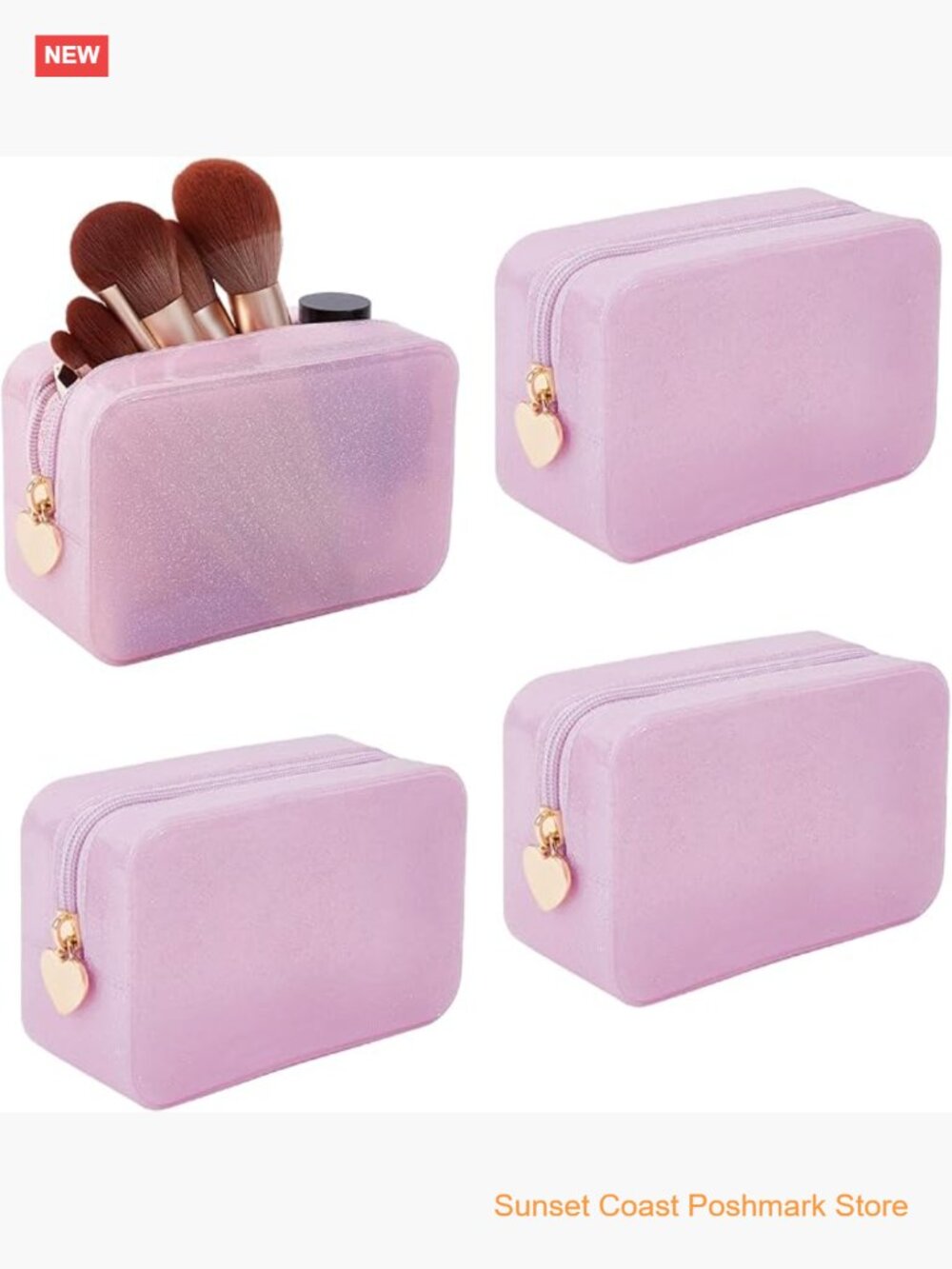 4-Piece Waterproof Jelly Cosmetic Bags Set with Zipper Closure Shimmering Finish